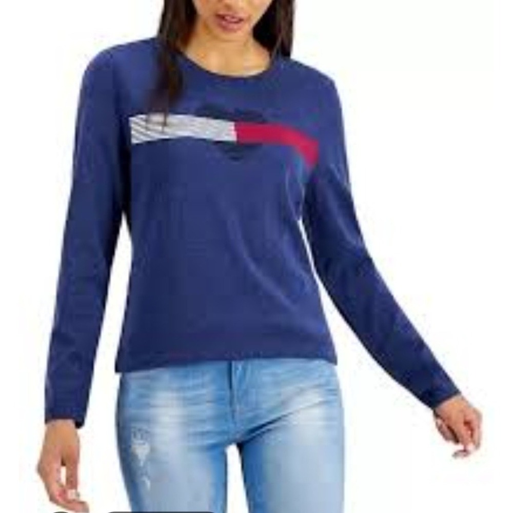 Tommy Hilfiger Crewneck Blue Sweater Pullover Preppy Classic Office Career Med